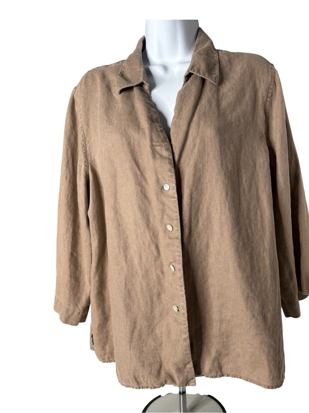 Orvis Taupe Button-Front Linen-Blend Shirt Sz 14/16